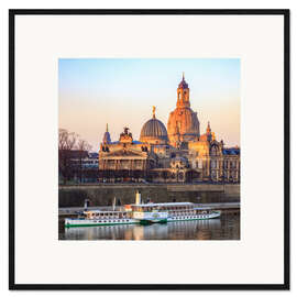 Gerahmter Kunstdruck Dampfschiff Leipzig vor Frauenkirche