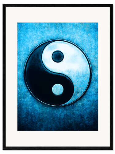 Impression artistique encadrée Yin et yang sur fond bleu