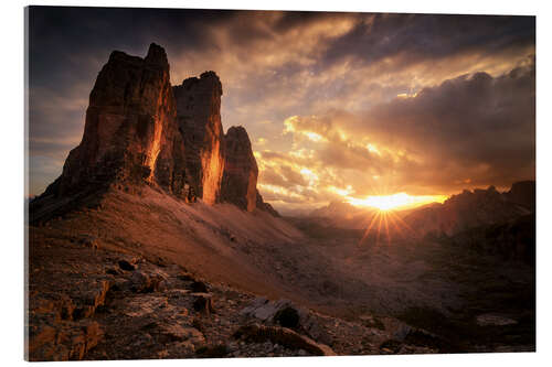 Quadro em acrílico Three Peaks Dolomites Sunset