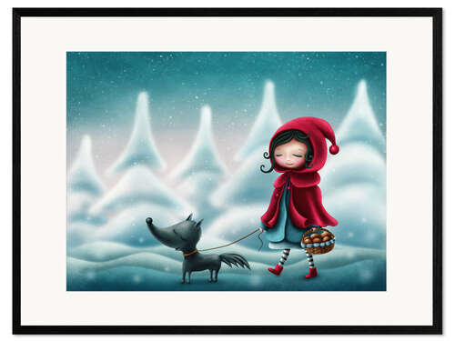 Kehystetty taidepainatus Little Red Riding Hood in Winter Wonderland