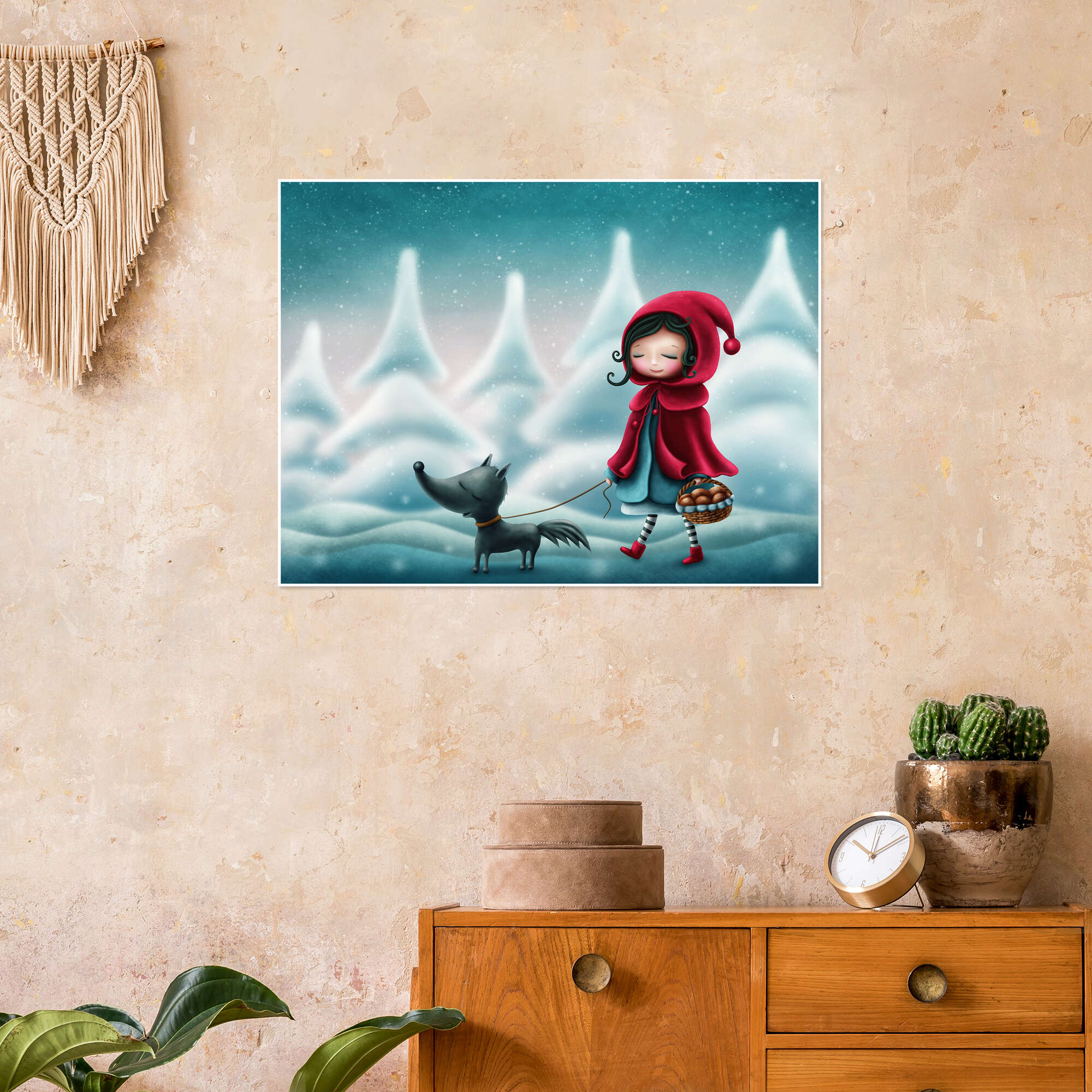 Little Red Riding Hood in Winter Wonderland print by Elena Schweitzer |  Posterlounge