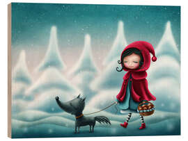Wood print Little Red Riding Hood in Winter Wonderland