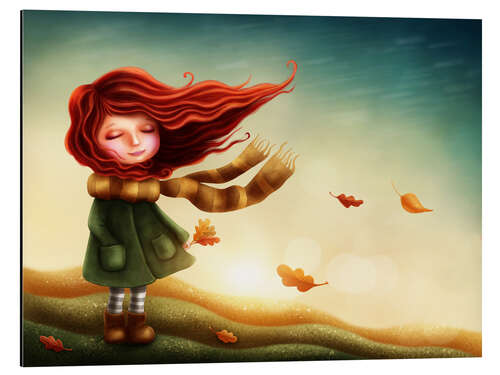 Aluminium print Girl in the autumn wind