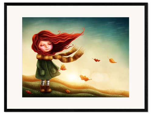 Kehystetty taidepainatus Girl in the autumn wind