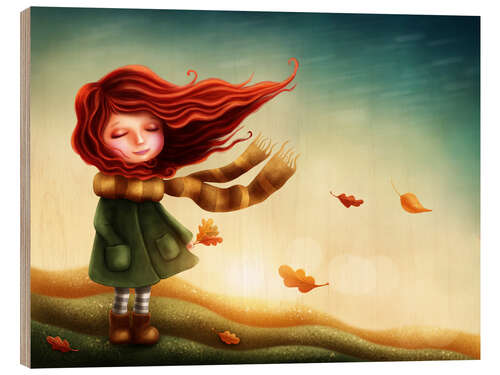 Trätavla Girl in the autumn wind