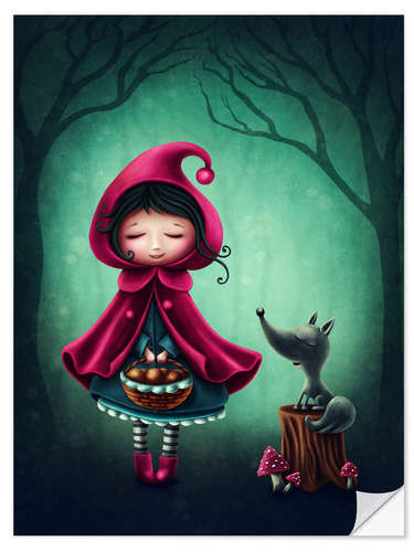 Selvklebende plakat Little Red Riding Hood in the woods