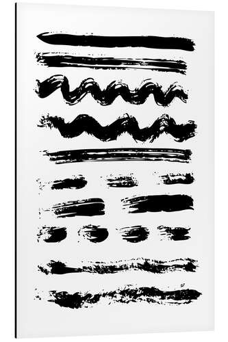 Aluminium print Brush strokes black and white