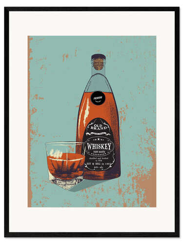 Framed art print Whiskey bottle and glass