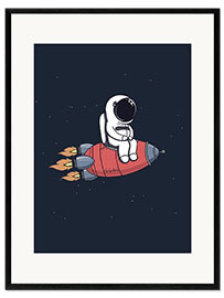 Kehystetty taidepainatus Little astronaut with rocket