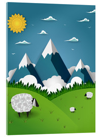 Akrylbillede  Paper landscape with sheep - Kidz Collection