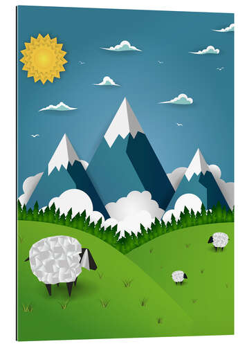 Gallery print Paper landscape with sheep