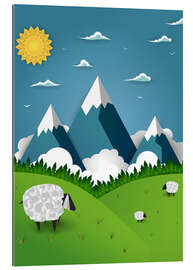 Quadro em plexi-alumínio Paper landscape with sheep