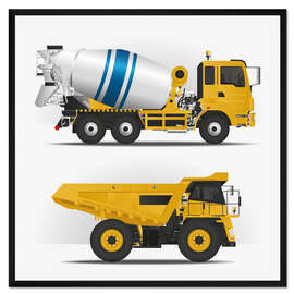Gerahmter Kunstdruck Baustellen Fahrzeuge