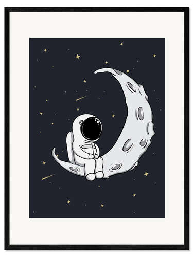Gerahmter Kunstdruck Kleiner Mann im Mond