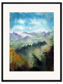 Gerahmter Kunstdruck Bergpanorama Aquarell