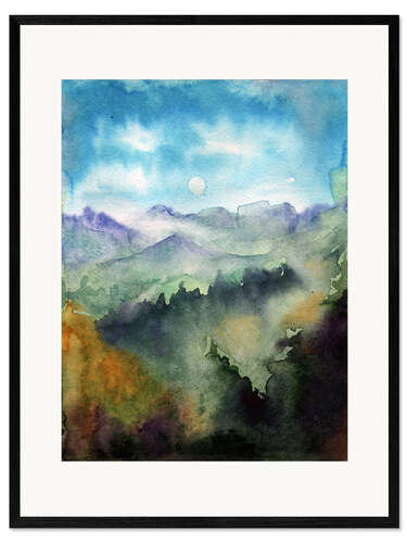 Impresión de arte enmarcada Mountain panorama watercolor