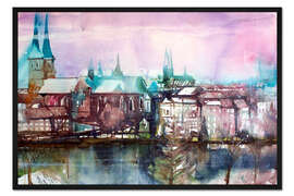 Gerahmter Kunstdruck Lübeck, Blick vom Mühlenteich