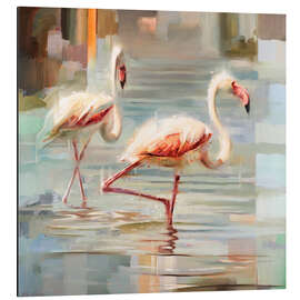 Tableau en aluminium Flamants roses en Sardaigne