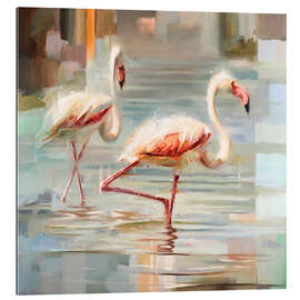 Tableau en plexi-alu Flamants roses en Sardaigne