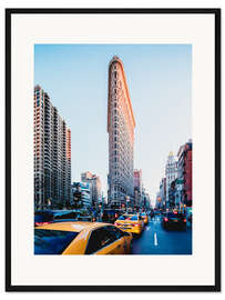 Gerahmter Kunstdruck New York, Flat Iron Building &amp; Gelbe Taxis