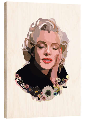 Wood print Marilyn Monroe With Flowers