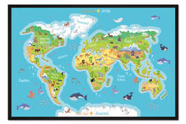 Gerahmter Kunstdruck Weltkarte - Italienisch