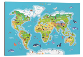 Aluminium print  World map for children (German) - Kidz Collection
