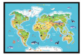 Gerahmter Kunstdruck Weltkarte für Kinder (Französisch)