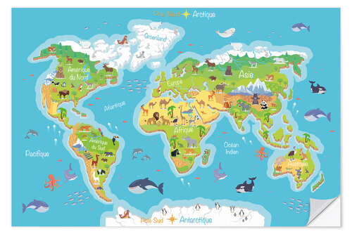 Sticker mural Carte du monde pour les enfants 