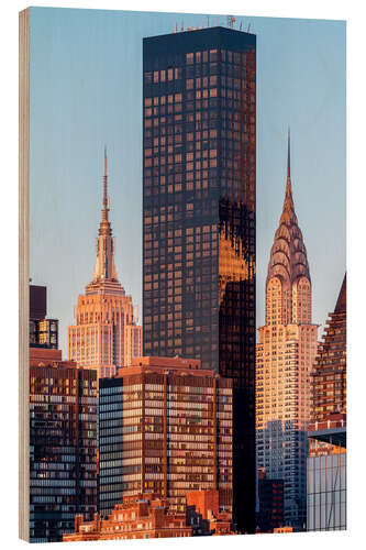 Wood print Empire State und Chrysler Building