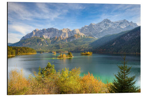 Aluminium print Autumn at the Eibsee with a view to the Zugspitze