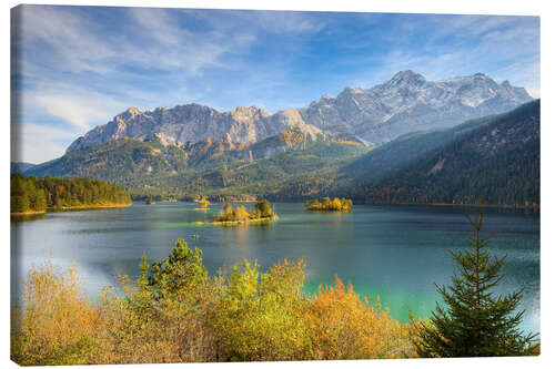 Lienzo Otoño en Eibsee con vistas a Zugspitze