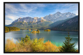 Gerahmter Kunstdruck Herbst am Eibsee mit Blick zur Zugspitze