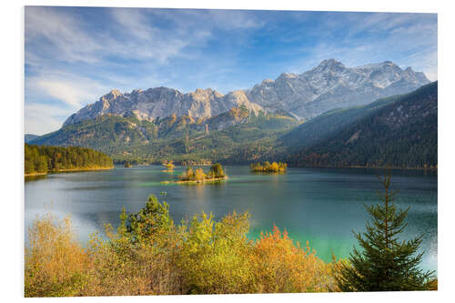 Foam board print Autumn at the Eibsee with a view to the Zugspitze