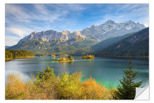 Naklejka na ścianę Autumn at the Eibsee with a view to the Zugspitze