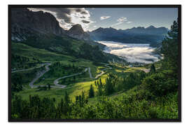 Gerahmter Kunstdruck Morgenstimmung am Grödner Joch