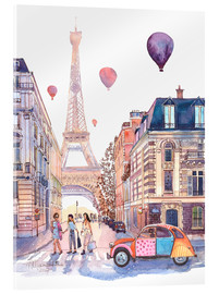 Akrylbillede Eiffeltårnet og Citroën 2CV i Paris - Anastasia Mamoshina
