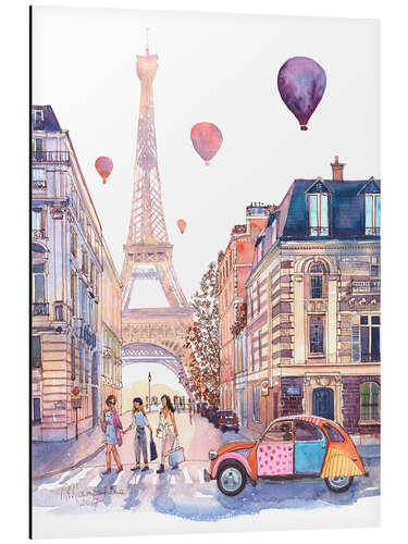 Tableau en aluminium Tour Eiffel et Citroën 2CV 