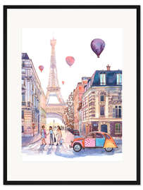 Gerahmter Kunstdruck Eiffelturm und Citroën 2CV in Paris - Anastasia Mamoshina