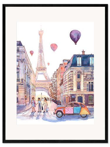 Framed art print Eiffel Tower and Citroen 2CV in Paris