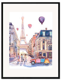 Impression artistique encadrée Tour Eiffel et Citroën 2CV  - Anastasia Mamoshina