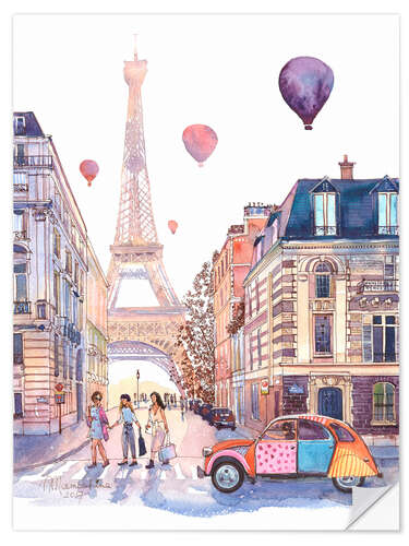 Wall sticker Eiffel Tower and Citroen 2CV in Paris