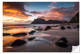 Wandsticker Sonnenuntergang auf den Lofoten, Norwegen