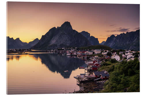 Acrylglasbild Sonnenuntergang in Reine, Lofoten, Norwegen