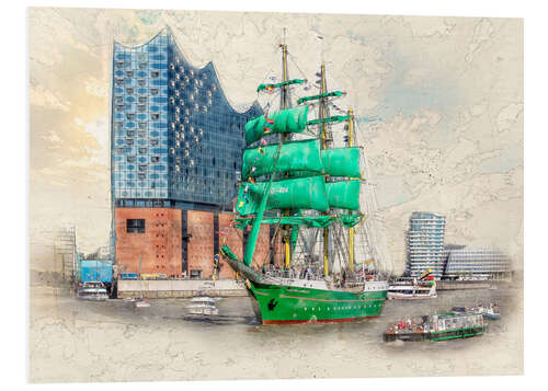 PVC-taulu Hamburg Elbphilharmonie with the sailing ship Alexander von Humboldt