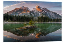 Print på skumplade Hochkalter reflection at lake Hintersee