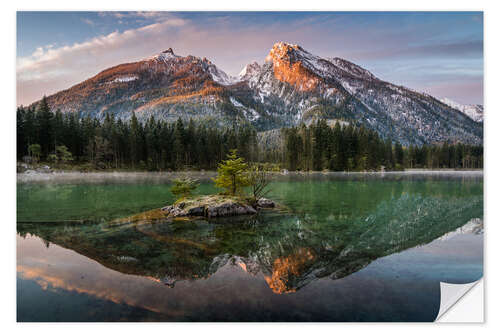 Selvklæbende plakat Hochkalter reflection at lake Hintersee