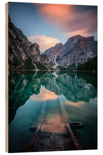 Hout print Lago di Braies just before sunset