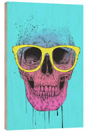 Tableau en bois Pop art skull with glasses