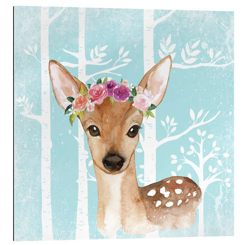 Gallery print Glamorous fawn with blossoms in the blue forest